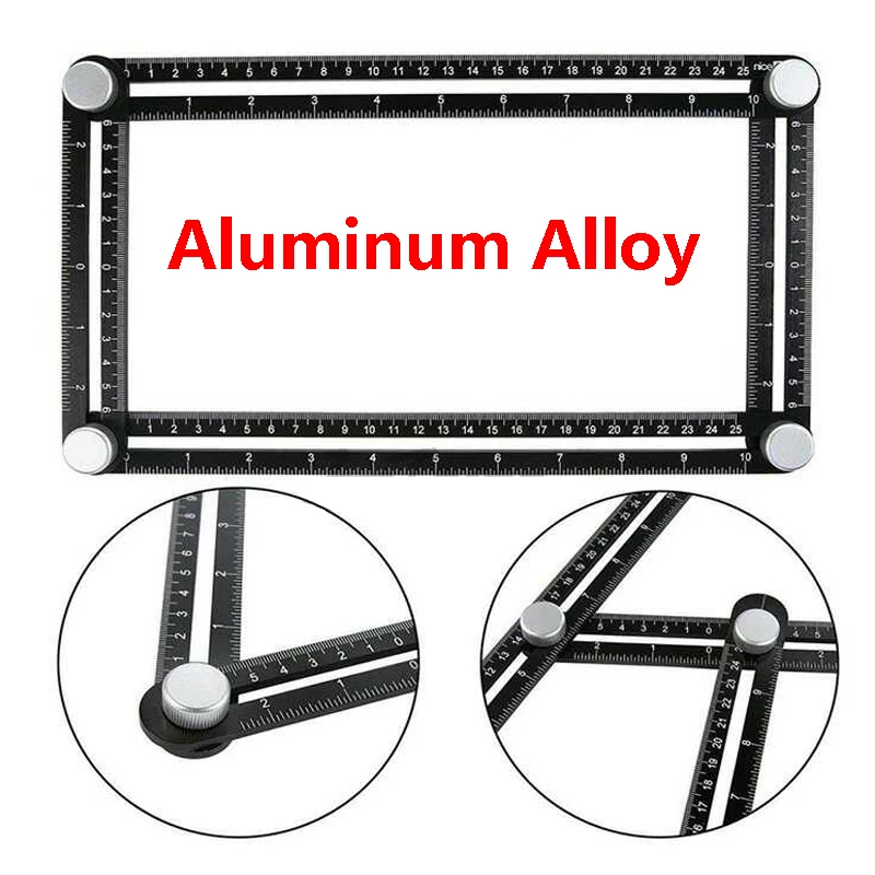 Black Aluminum Alloy Four-Sided Ruler Measuring Instrument Template Angle Tool Mechanism Slides ruler protractor general tools