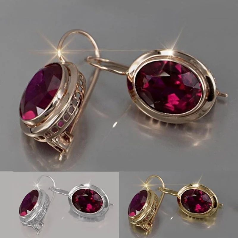 

Fashion simple fashion red oval gem hollow out long ear clip