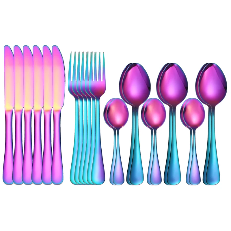 

Cutlery Set Stainless Steel Dinnerware Rainbow Stainless Steel Spoon Set Fork Spoon Knife Steel Cutlery Dinnerware Set