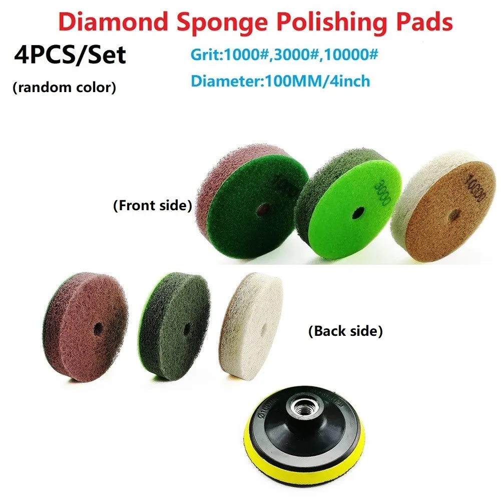 

4pcs 100mm Diamond Sponge Polishing Pads For Polishing Softer Stones Marble Sponge 4inch Sanding Discs Pad Grit 1000 3000 10000