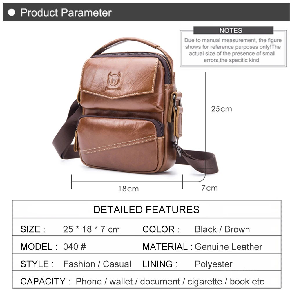 

Top Genuine Leather Brand Men's Bags Casual Retro Fashion Work Shoulder Bag Male Zipper Travel Crossbody Messenger Bags Bolsa