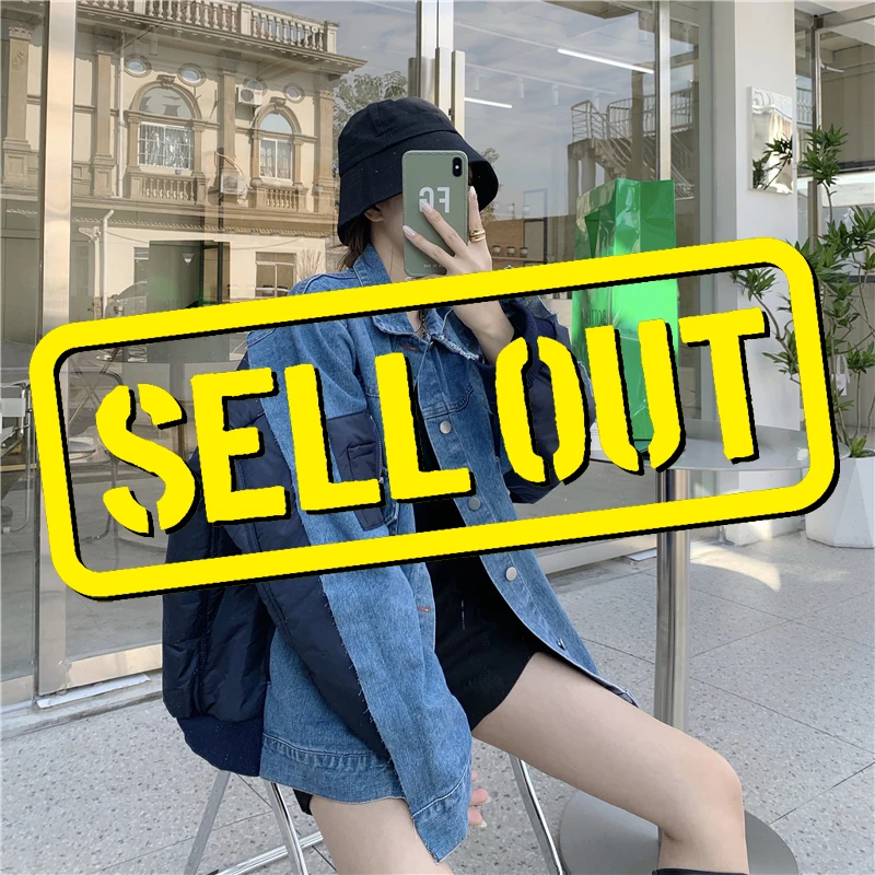 Женская джинсовая куртка [EWQ] черная однобортная с отложным воротником и длинными