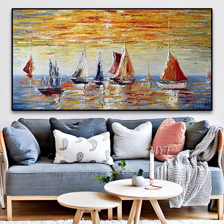 Парусная лодка абстрактное украшение искусство морской пейзаж картина маслом
