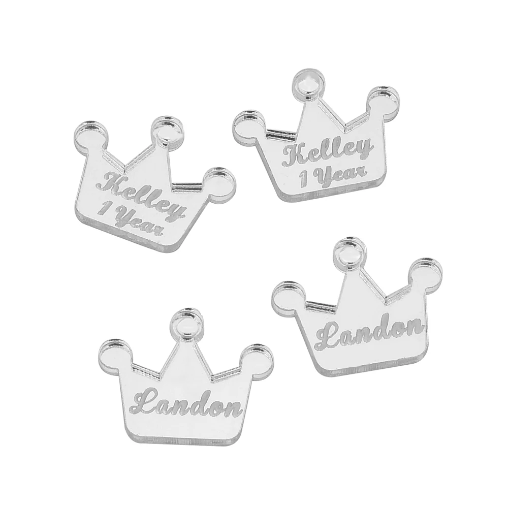 

50Pcs Personalized Acrylic Crown Tags Engraved Lettering Name Logo Chocolate Tag Baby Shower Wedding Decor Favor
