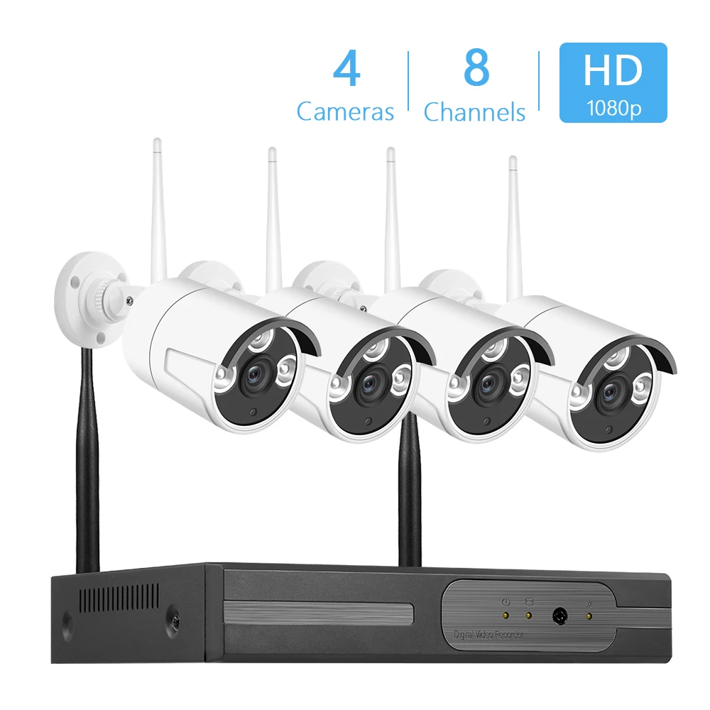 

8CH NVR Wireless Security Surveillance System+4Pcs 2MP 1080P WIFI Home Security Camera Night Vision P2P Motion Detection Alarm