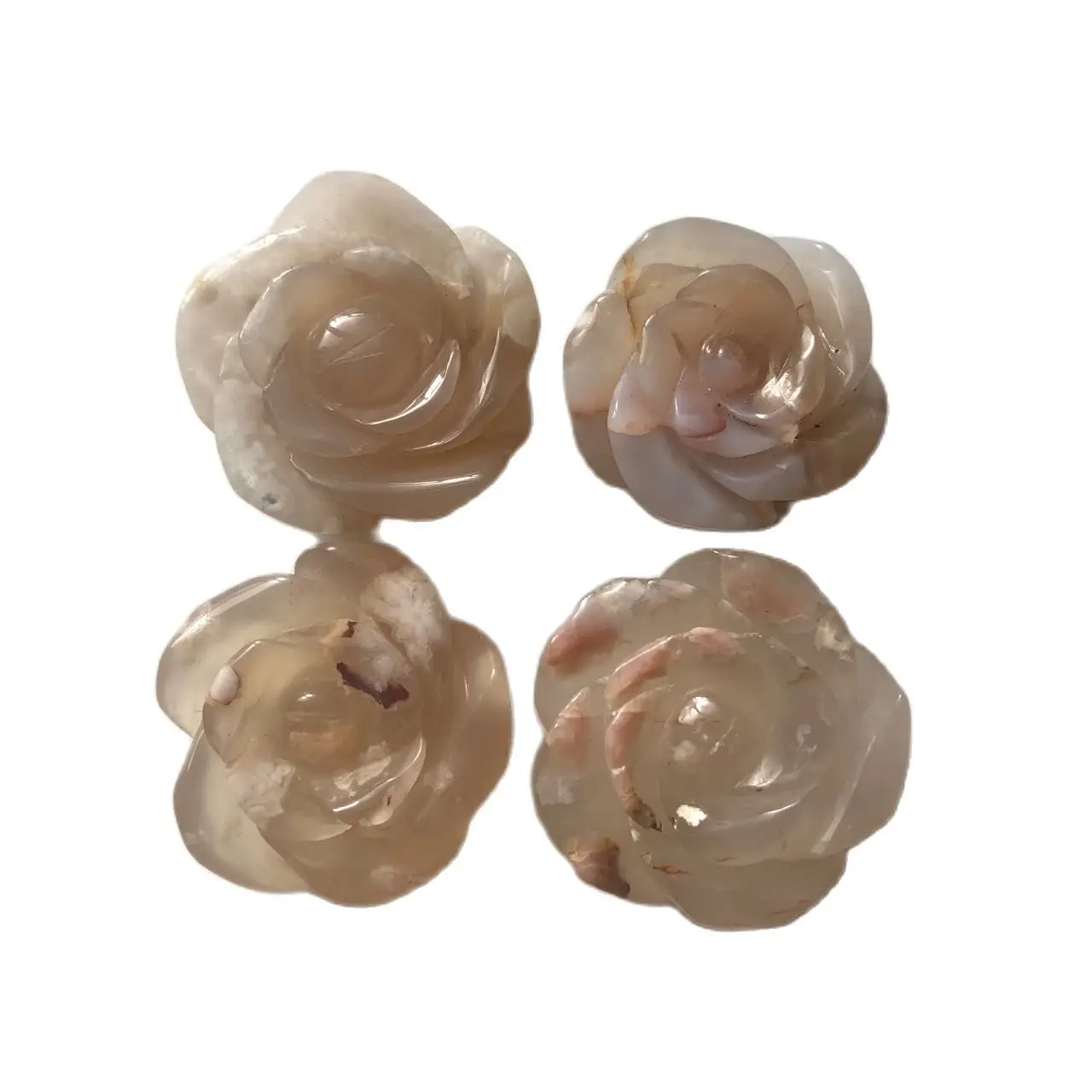 

Natural Quartz Hand Carved Crystal Decorative Cherry Blossom Agate Rose Flower For Decoration LLW
