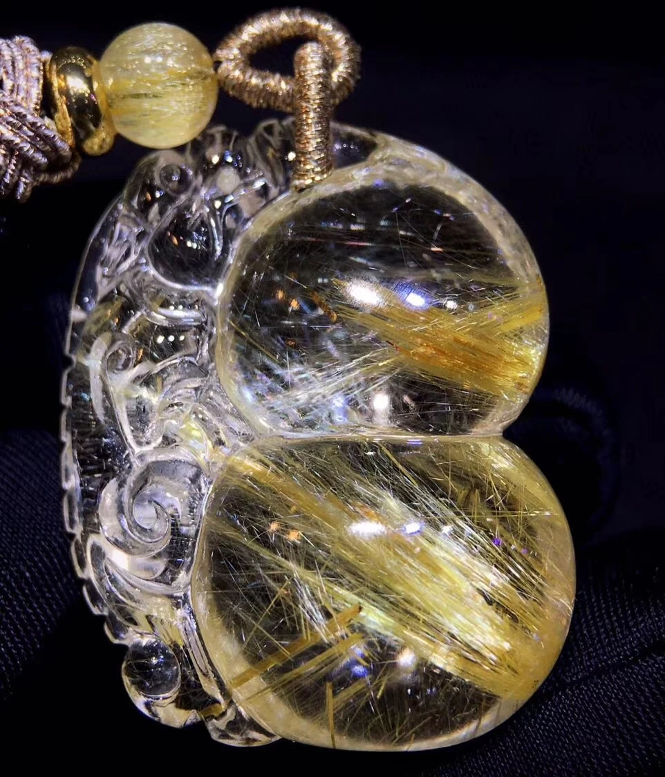 

100% Natural Gold Rutilated Quartz Oval Pendant Gemstone 34/27.5/15.7mm Brazil Wealthy Women Rare Jewelry Genuine AAAAAA