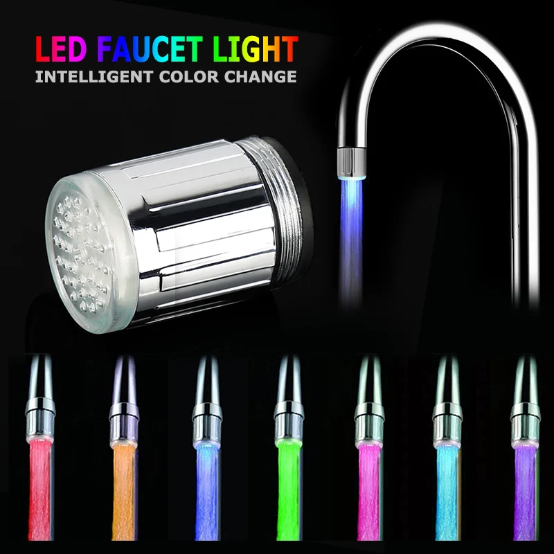 Светящийся светодиодный смеситель для воды, насадка для раковины и душа, кран для ванной и кухни, с цветным RGB датчиком температуры, 1 шт.