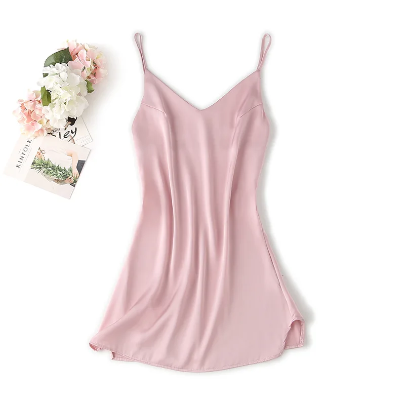 

Nightgown Women Spaghetti Strap Nightdress Home Dressing Gown Intimate Lingerie SEXY Negligee Loose Satin Sleepwear V-Neck