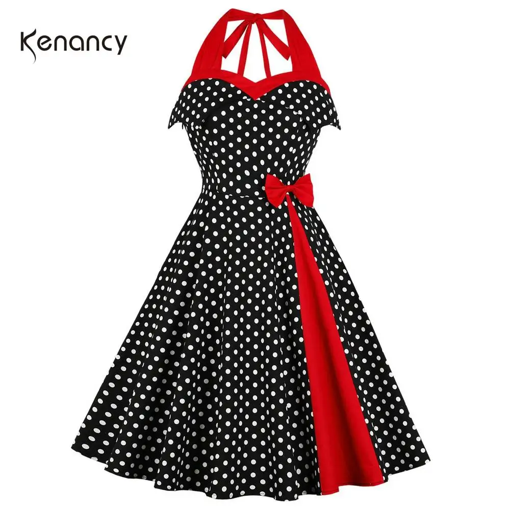 Женское винтажное платье в горошек с бантом и карманами|Женские платья| |