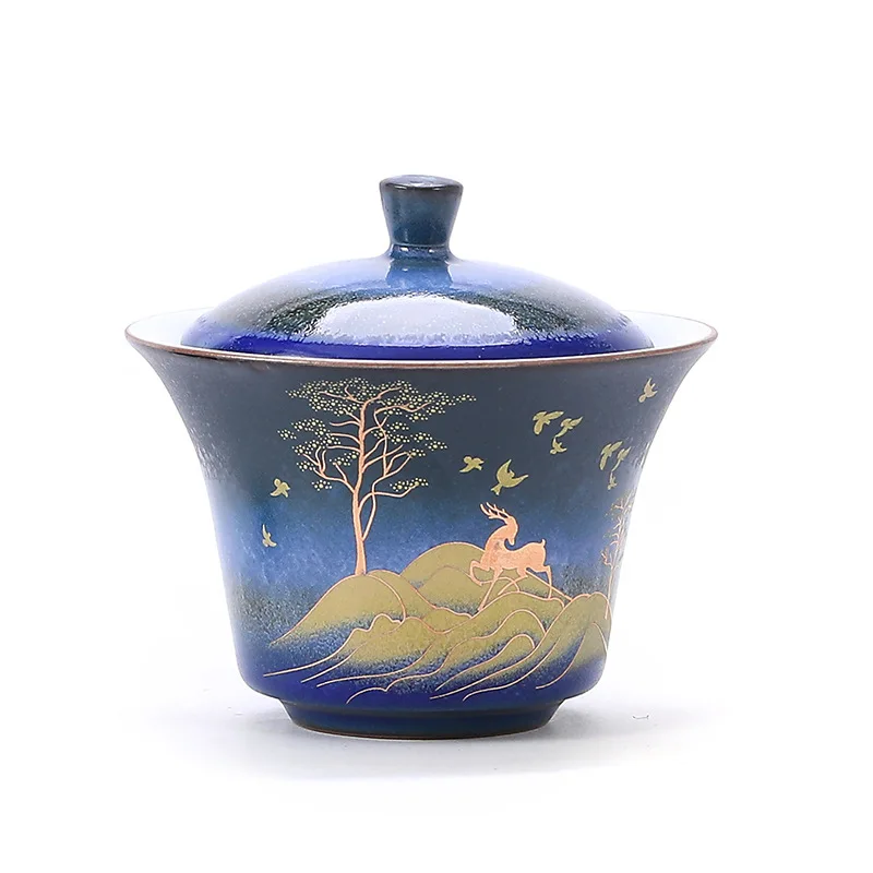 

Xinglu covered bowl one pot two cups Kung Fu tea set ceramic Sancai covered bowl gift box