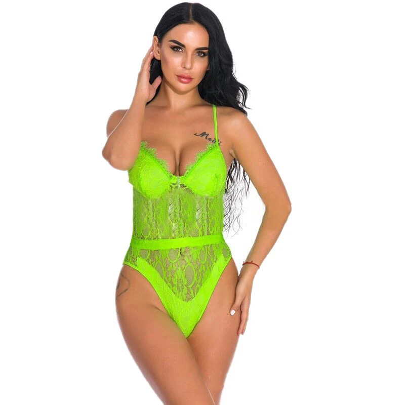 Neno green Bkld кружевное цветочное Боди для женщин сетчатый прозрачный комбинезон облегающий открытая спина выдалбливают ремни сексуальный комбинезон уличная - Цвет: Neno green