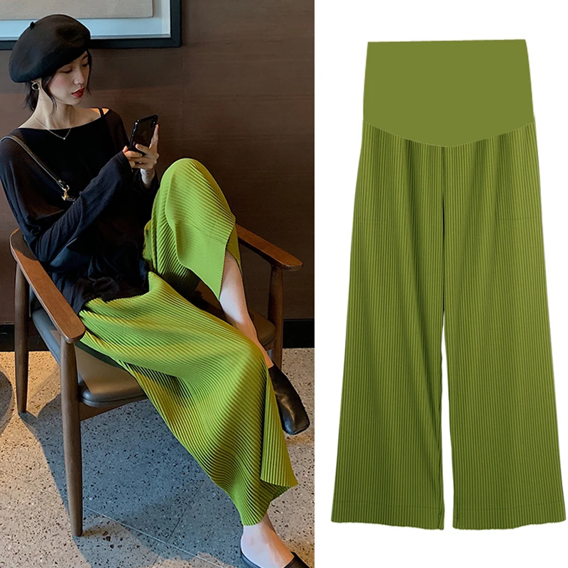 Pantalones de maternidad holgados de pierna ancha para mujeres embarazadas, ropa fina de vientre con cintura el&aacute;stica, para primavera y verano, 2021-0