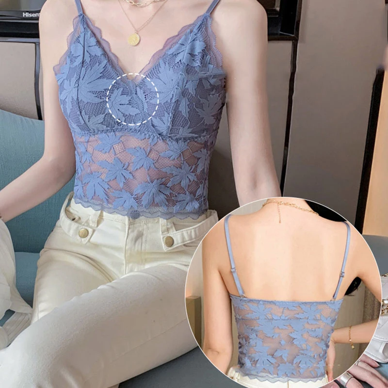 

2021 Summer Lace Bra Women Tube Top Cropped Vest Solid Sexy Camis Top Slim Maple Leaf Tank Solid Color Camisole Hot Sale