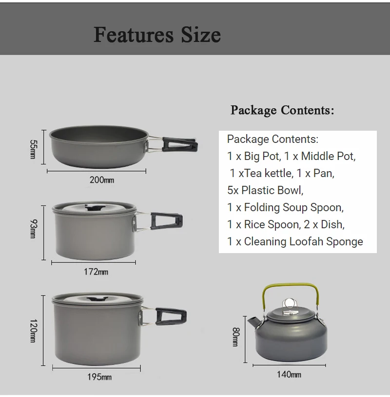 Походная посуда на 4-5 человек набор для готовки открытом воздухе кемпинга