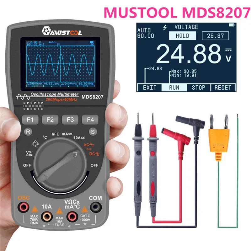 MDS8207 MUSTOOL MT8205 MT8206 MDS8207 MT108T MT110 2 в 1 цифровой Интеллектуальный Ручной осциллограф мультиметр AC/DC сопротивление - Цвет: MDS8207