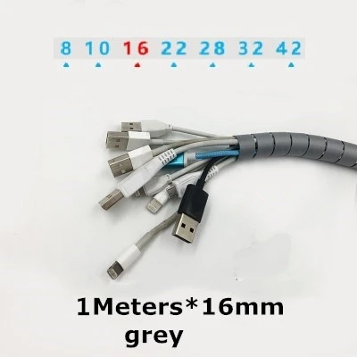 16 gray no clip 16 мм провод кабель фиксированного спиральные защитные рукава спирально Трубочная устройство для сматывания шнура питания шнур протектор гибкая проволока из нержавеющей стали рулон труб 1 м/компл - Цвет: 16 gray no clip