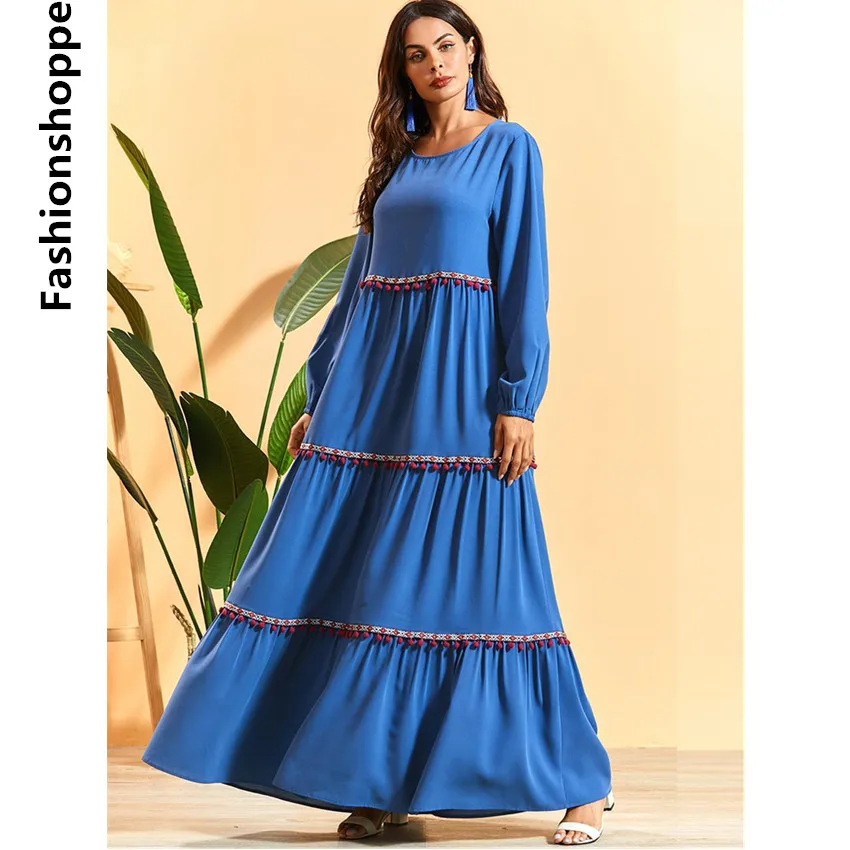 Женское Свободное длинное платье с вышивкой Abaya мусульманский кафтан турецкий