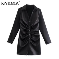 kpytomoa women 2021 fashion soft touch pleated mini dress vintage long sleeve side zipper female dresses vestidos mujer