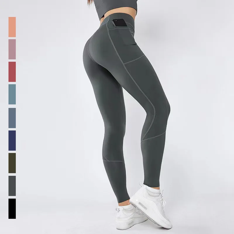 

New splicing pockets, large size, double-sided nylon, high-elastic sports, high-waist, hip-lifting tight yoga pants for women