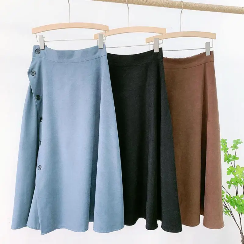 

2022 Autumn Winter New High Waist Thin Sanded Big Swing Umbrella Skirt Simple Casual Loose Women A-line Long Skirt Free Shipping
