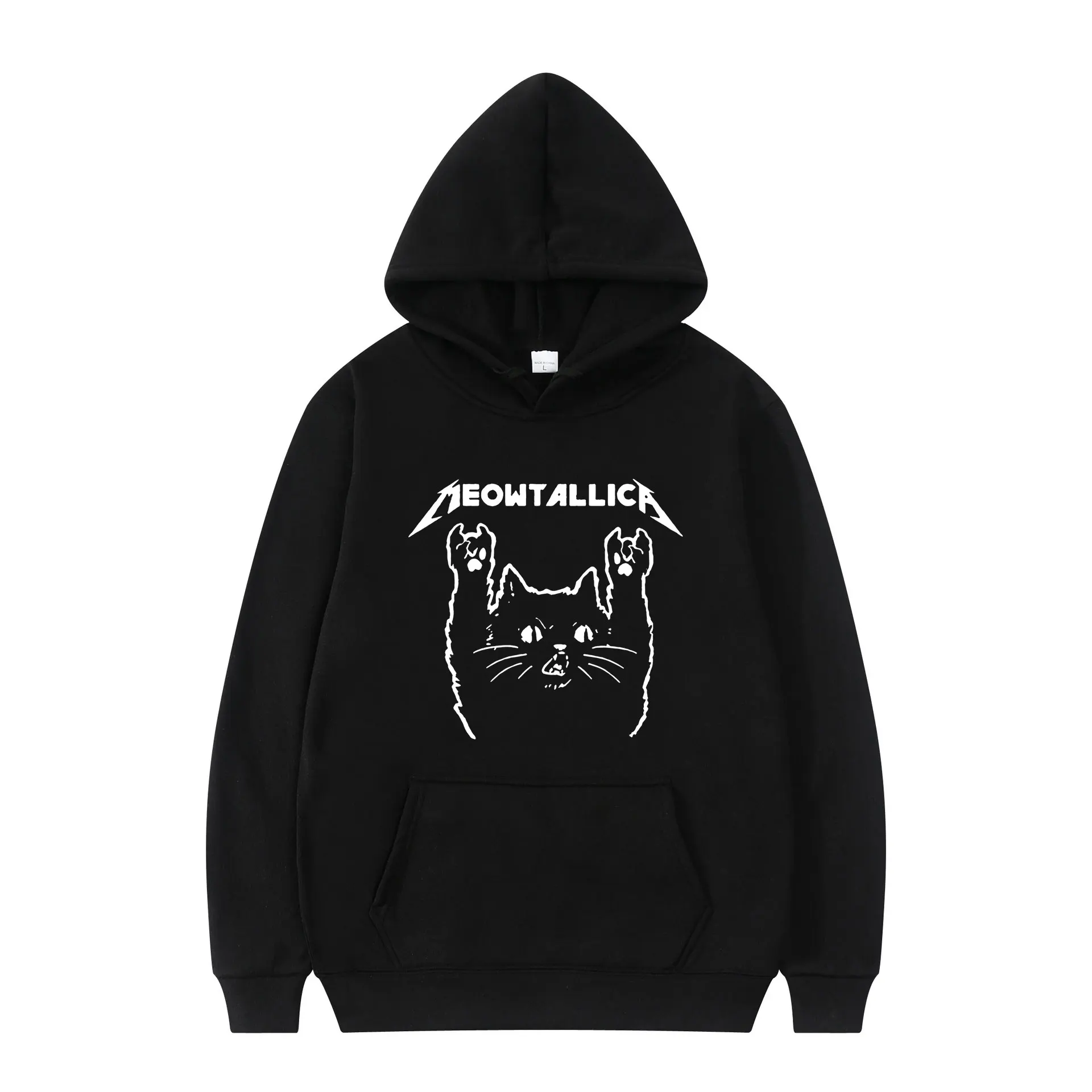 

Hot Sale Popular Fashion Style Cat Meowtallica Cat Rock Music Men Hoodie Comfortable Wear Fun Creative Pattern Couple Streetwear