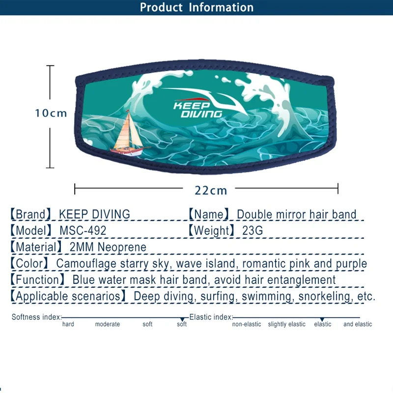 

Unisex Snorkeling and Diving Mirror Headband Double-sided Printed Headband Anti-tangling Protective Cover Snorkeling Multicolor