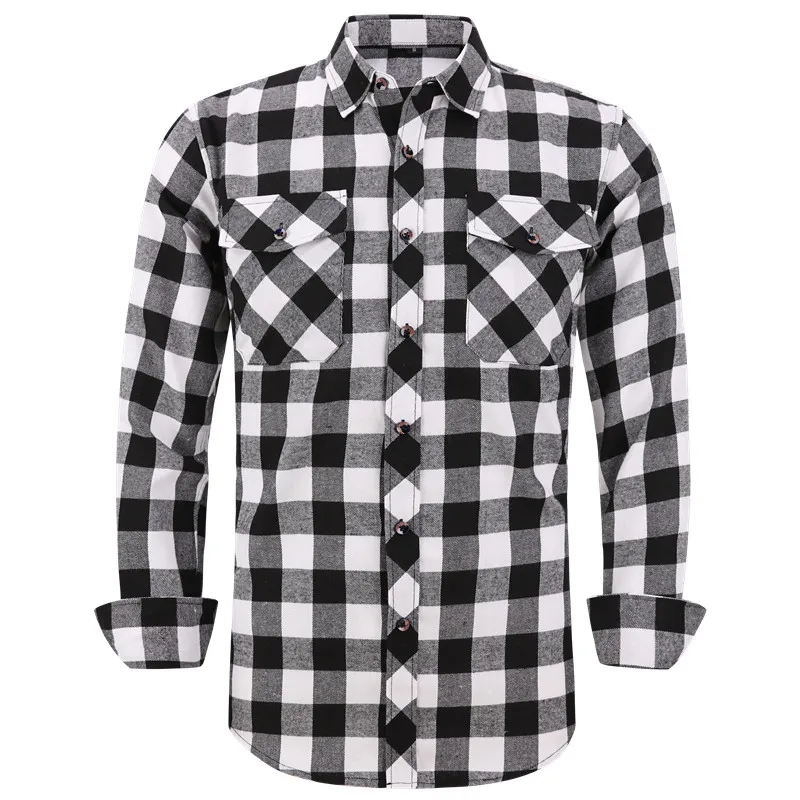 2022 New Men's Plaid Flannel Shirt Spring Autumn Male Regular Fit Casual Long-Sleeved Shirts For (USA SIZE S M L XL 2XL)