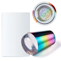 1 set rainbow handle holo transparent stamper with scraper nail art templates tool manicure accessories