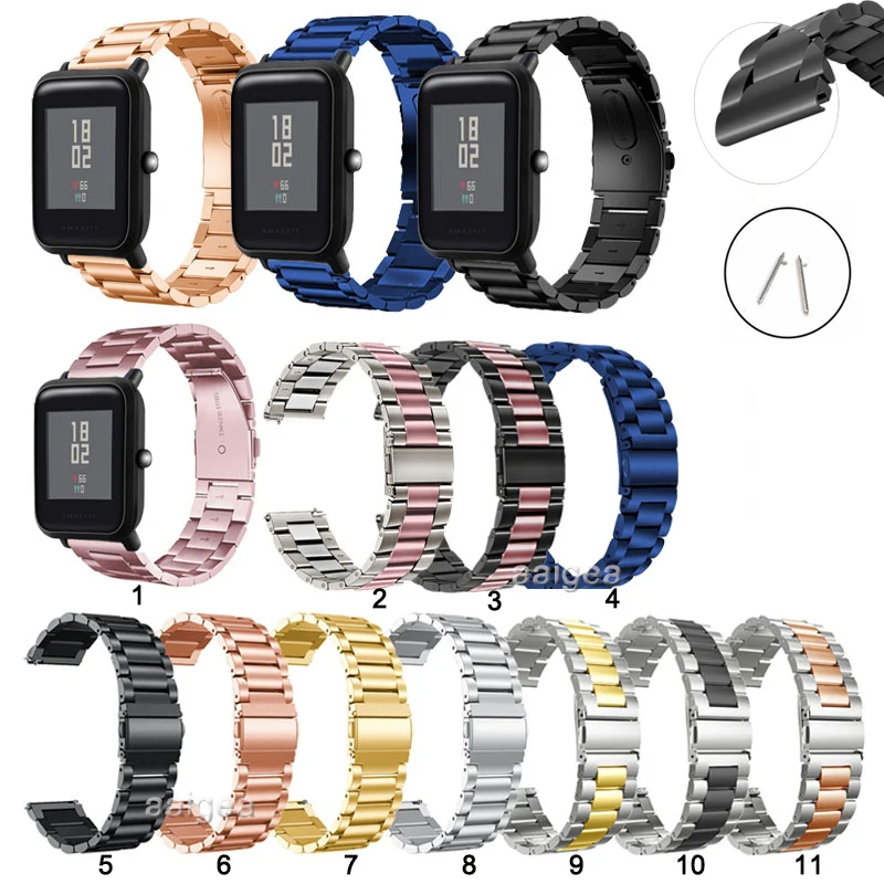 

Ремешок из нержавеющей стали для Huami Amazfit Bip Lite S U, Классический быстросъемный браслет для GTS 2 GTR 42 мм, 20 мм 22 мм