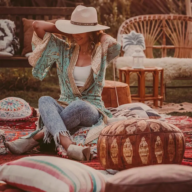 

Bohemian Printed Bikini Cover-ups Green Cotton Tunic Long Kimono Cardigan Plus Size Women Beach Wear Swim Suit Cover Up