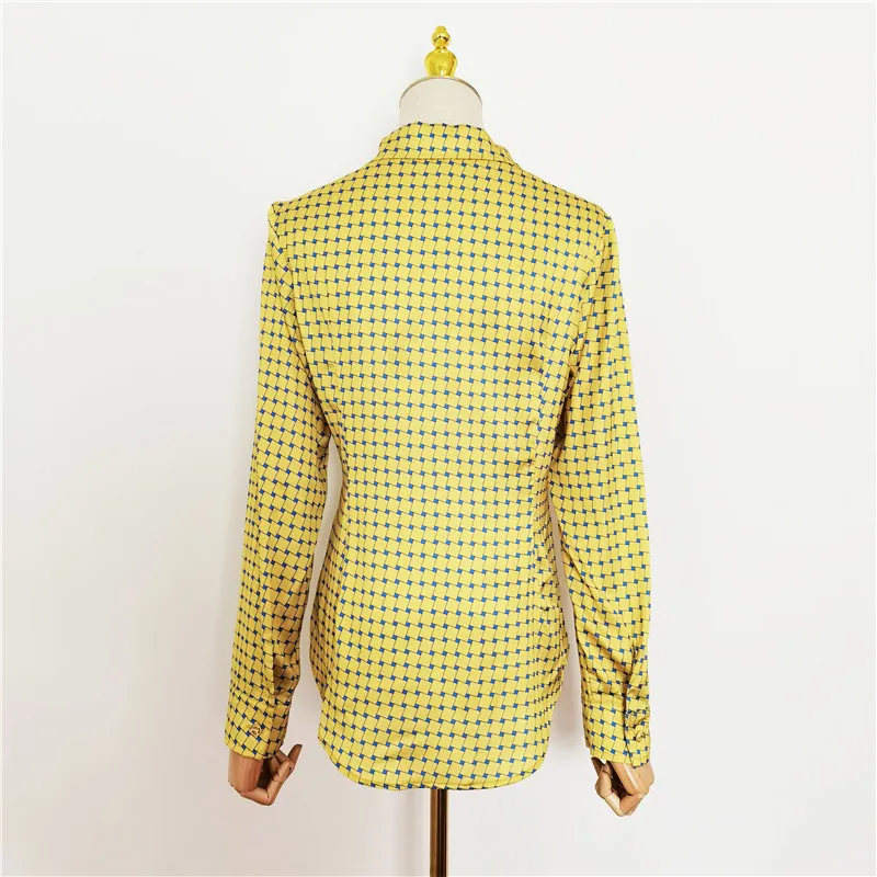 Женская Асимметричная блузка желтая Блузка в клетку с отложным воротником и