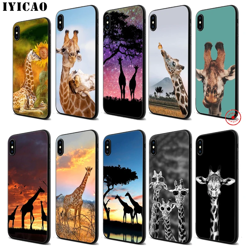 IYICAO мягкий черный силиконовый чехол с жирафом для iPhone 11 Pro Xr Xs Max X или 10 8 7 6 6S Plus 5 SE |
