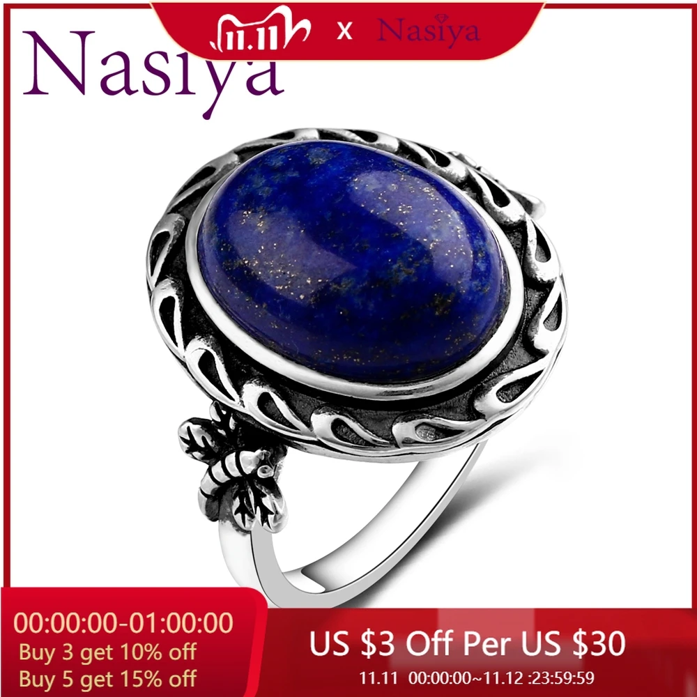 

Nasiya New Vintage Dragonfly Ring For Men Women 925 Sterling Silver With Natural 11x15MM Lapis Wholesale Dropshiping Gift
