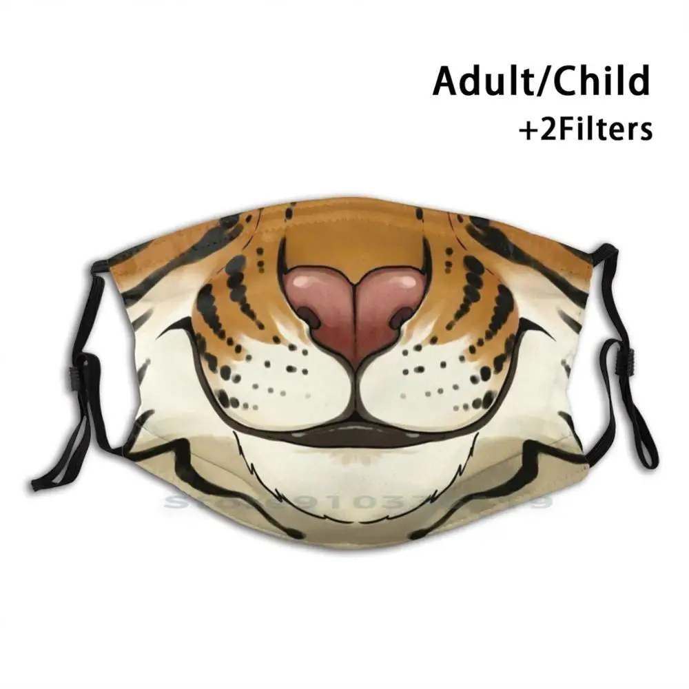 

Emotive - Happy Tiger Mouth Print Reusable Pm2.5 Filter DIY Mouth Mask Kids Tiger Big Cat Stripes Animal