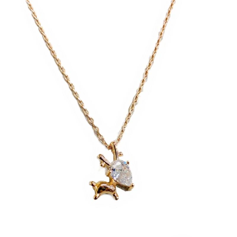 

2020 Hot Sale Best Gift Cute Animal Elk Jewelry For Women Rose Golden Cubic Stones Pendant Statement Necklace For Women Ladies