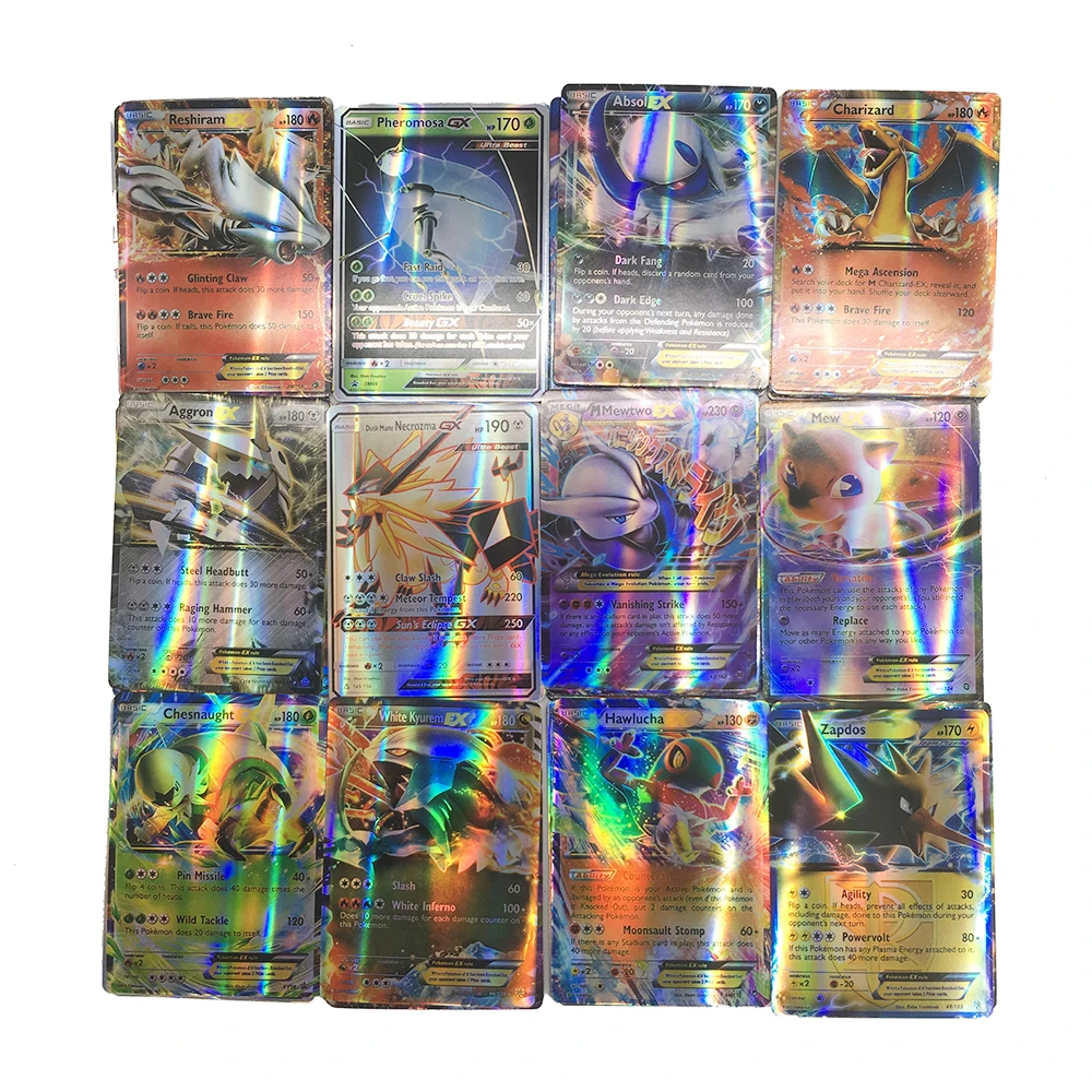 Блестящая карта Pokemon 100 шт. Обложка GX EX 3D щит для меча коллекционные подарки детей