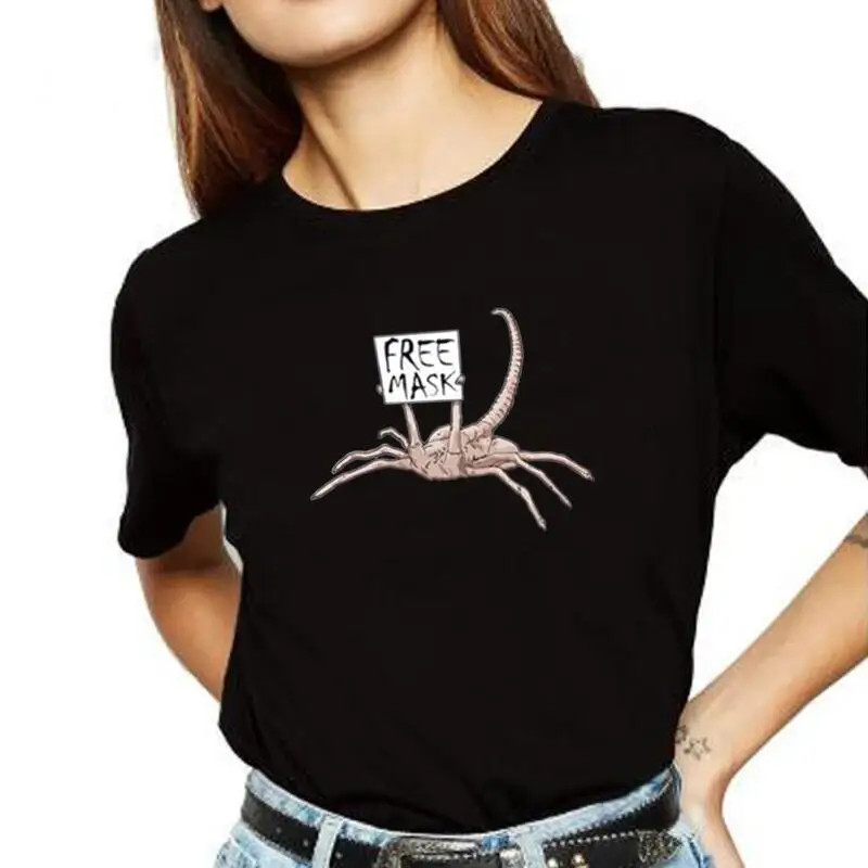 

Футболка женская с принтом инопланетянина, модная тенниска с рисунком ужасов, повседневная майка с коротким рукавом