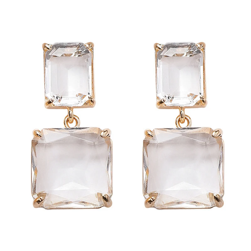 

Korean New Style Luxury Elegant Shiny Square Crystal Dangle Earrings For Female Party Daily Jewelry
