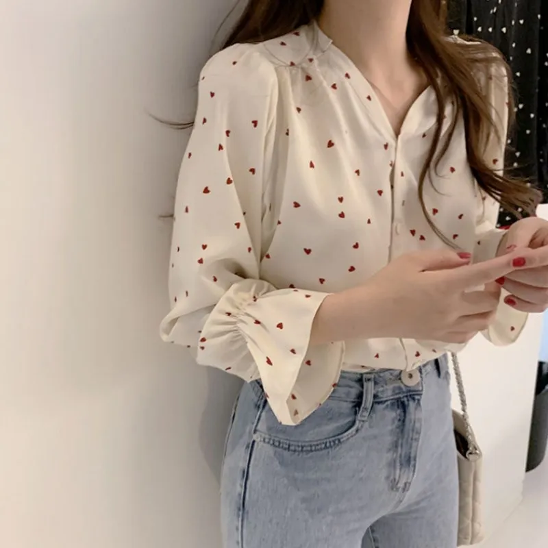 

Женская блузка на пуговицах, с длинным рукавом и V-образным вырезом, модель WPY2818 в Корейском стиле на весну и осень, 2021