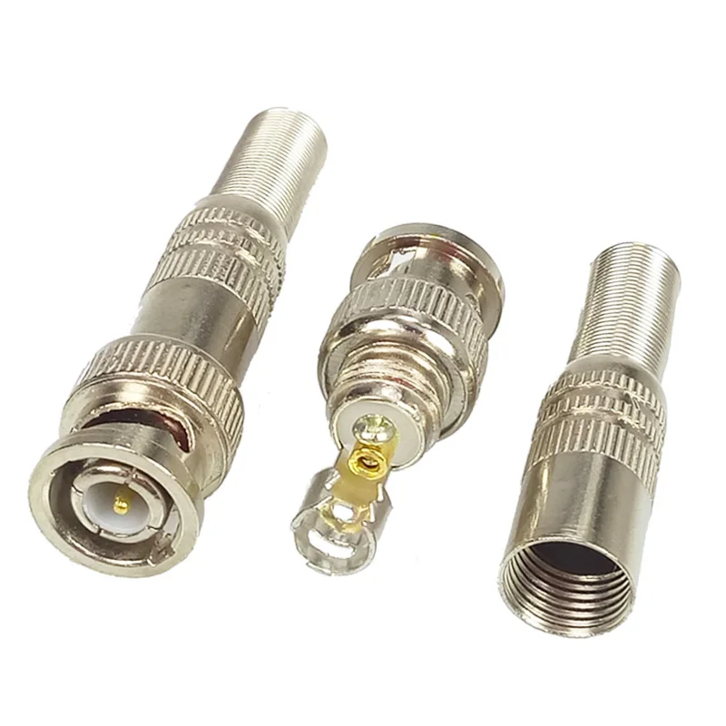 

100pcs/lot BNC Male Plug Connector with Spring Nickel Plated Screw Solder Free BNC RG59 Connector for CCTV Camera BNC Adapter