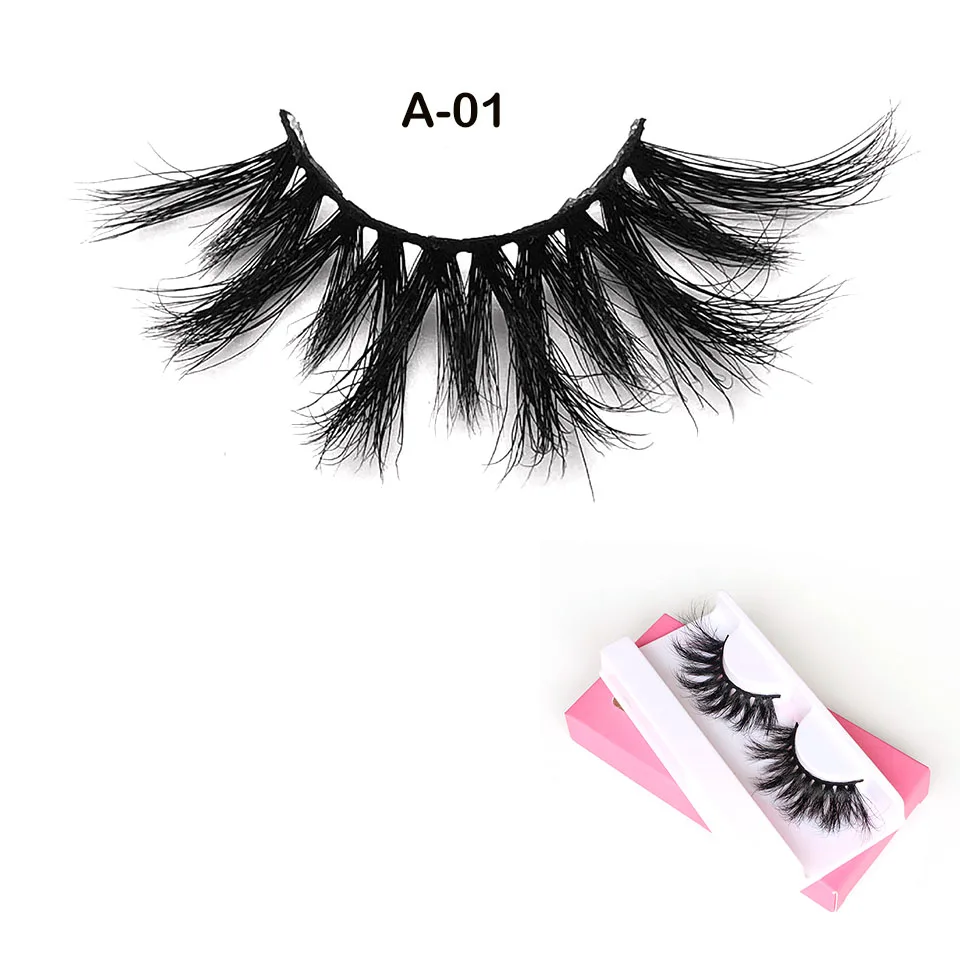 

Wholesale 1Pair With Box 3D Mink Lashes Natural Long 25mm Messy Fluffy Eyelash Handmade Dramatic Wispy False Eyelashes