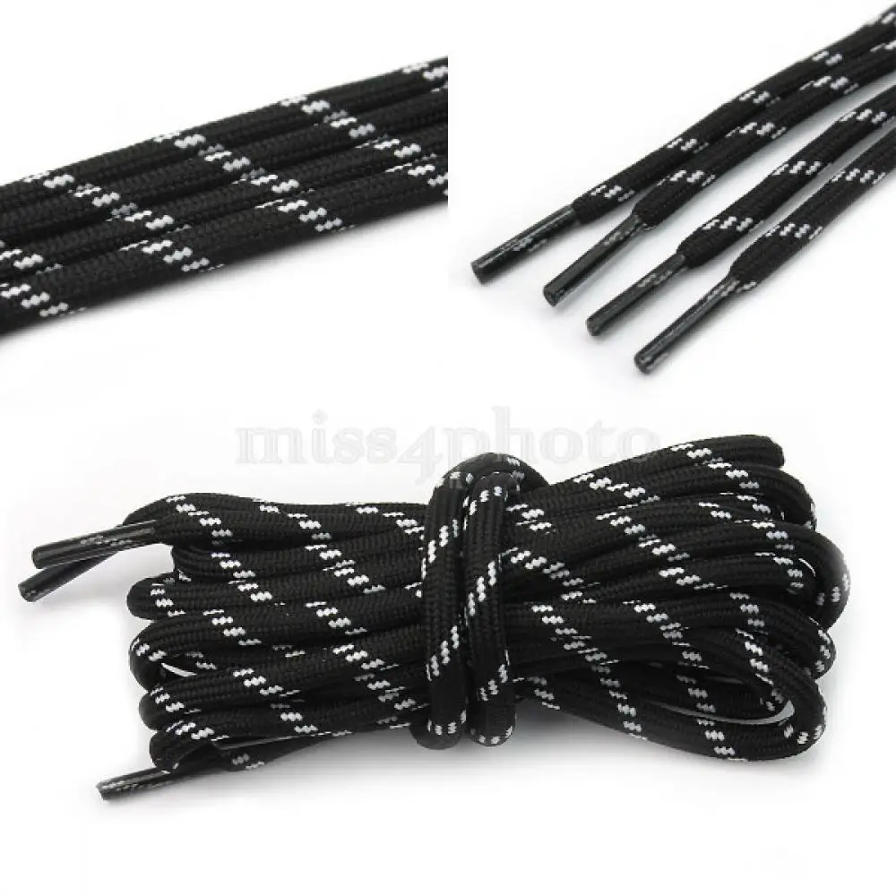 black white 1 пара популярные мужские и женские круглые походные прогулки катание на коньках ботинки шнурки длинные шнурки круглые шнурки многоцветные - Цвет: black white
