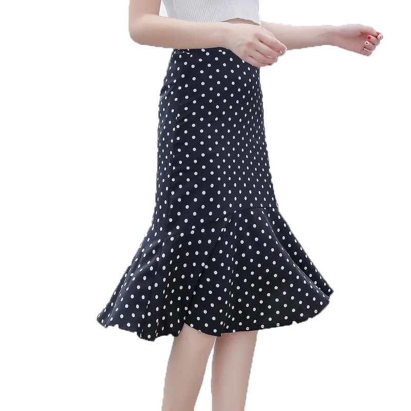 Юбка-годе женская шифоновая юбка средней длины в горошек с завышенной талией