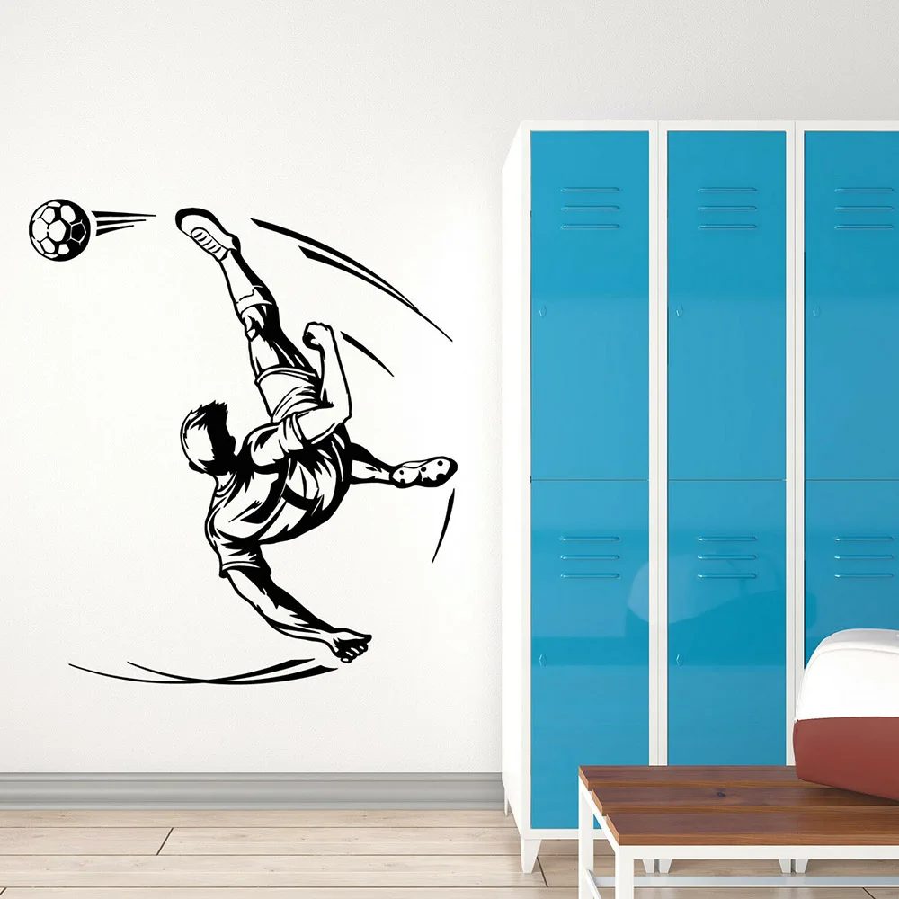Sports Fan Match Wall Stickers For Living Room Soccer Player Ball Game Vinyl Wall Decal Decor Teen Room Bedroom Decoration W441