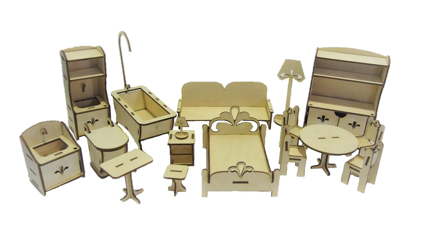 

Набор деревянной мебели для куклы Барби (17 предметов), сборка без клея и гвоздей, Набор для творчества «сделай сам»