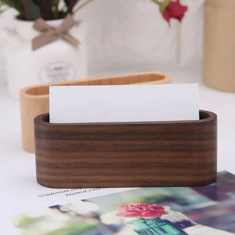 

Wooden Table Business Card Display Stand Memo Holder Storage Box Organizer Walnut Beech Wood