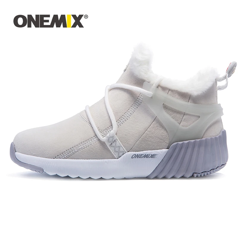 

Мужские зимние кожаные ботинки ONEMIX с мехом 2021, теплые плюшевые водонепроницаемые ботильоны, высокие мужские кроссовки, походная обувь для п...