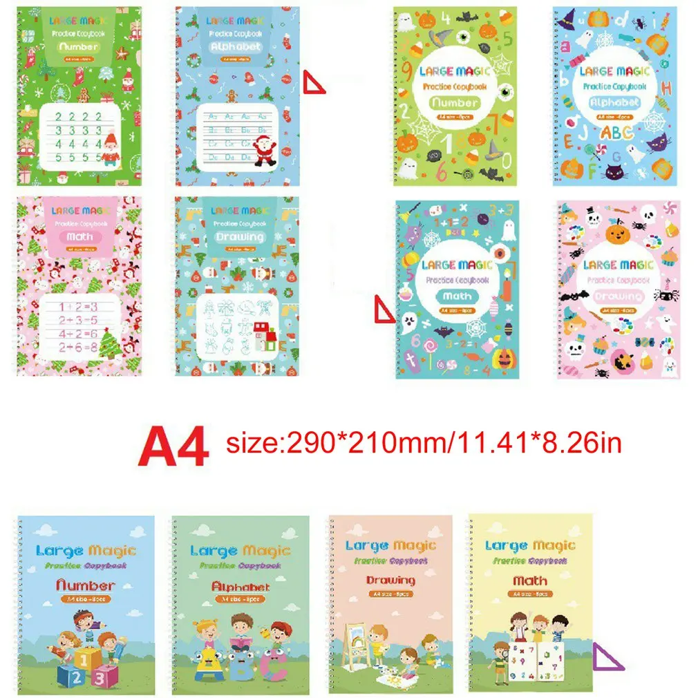 

4pcs Magic Reusable Notebook For Kids 3-5 Years Calligraphy Practice Notebook Reusable Writing Practice Notebook