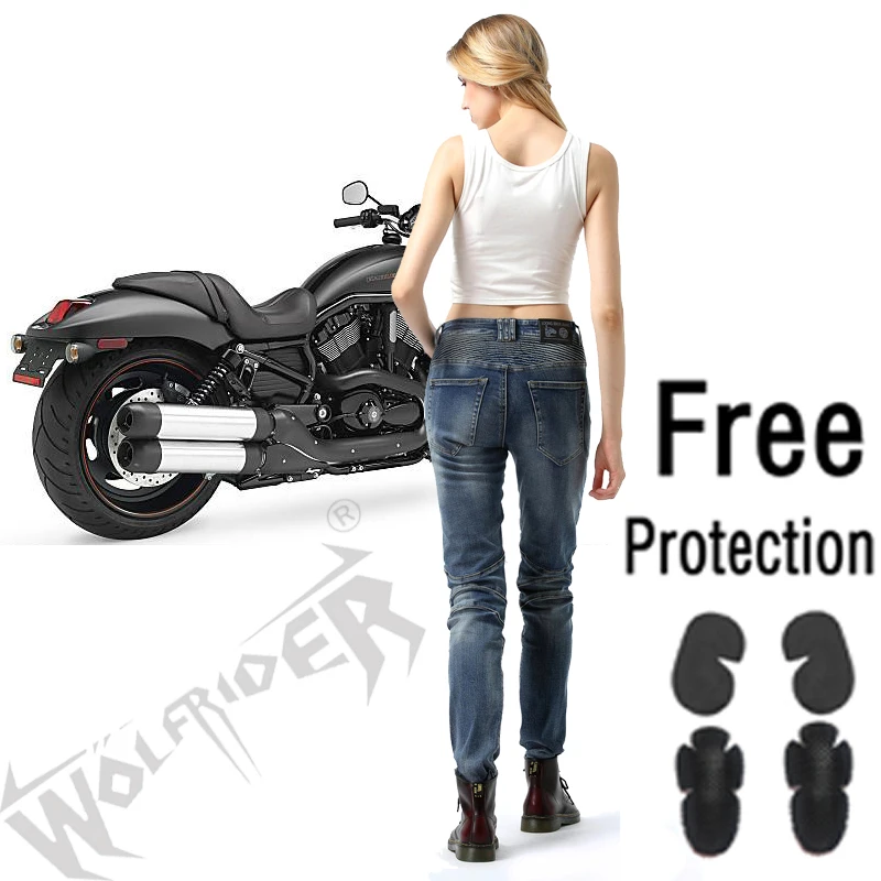 Темно-синие женские мотоциклетные джинсы брюки для езды по бездорожью